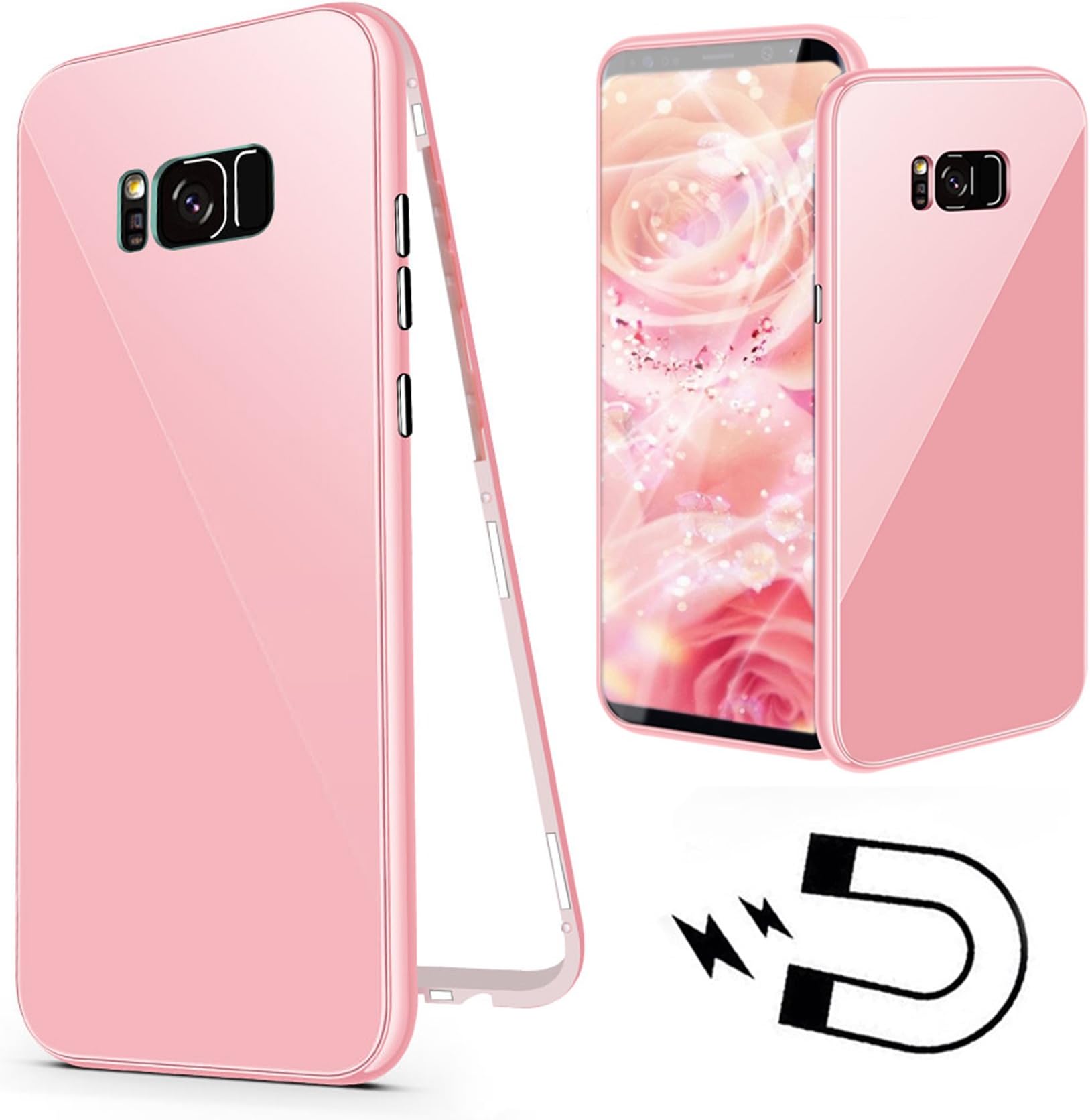 LCHULLE For Samsung Galaxy S8 Magnetic Case, Candy Color Design PC Bumper Case Magnetic Adsorption Hard Back Cover Flexible Rugged Protective Solid Cover Case with Soft Screen Protector, Pink