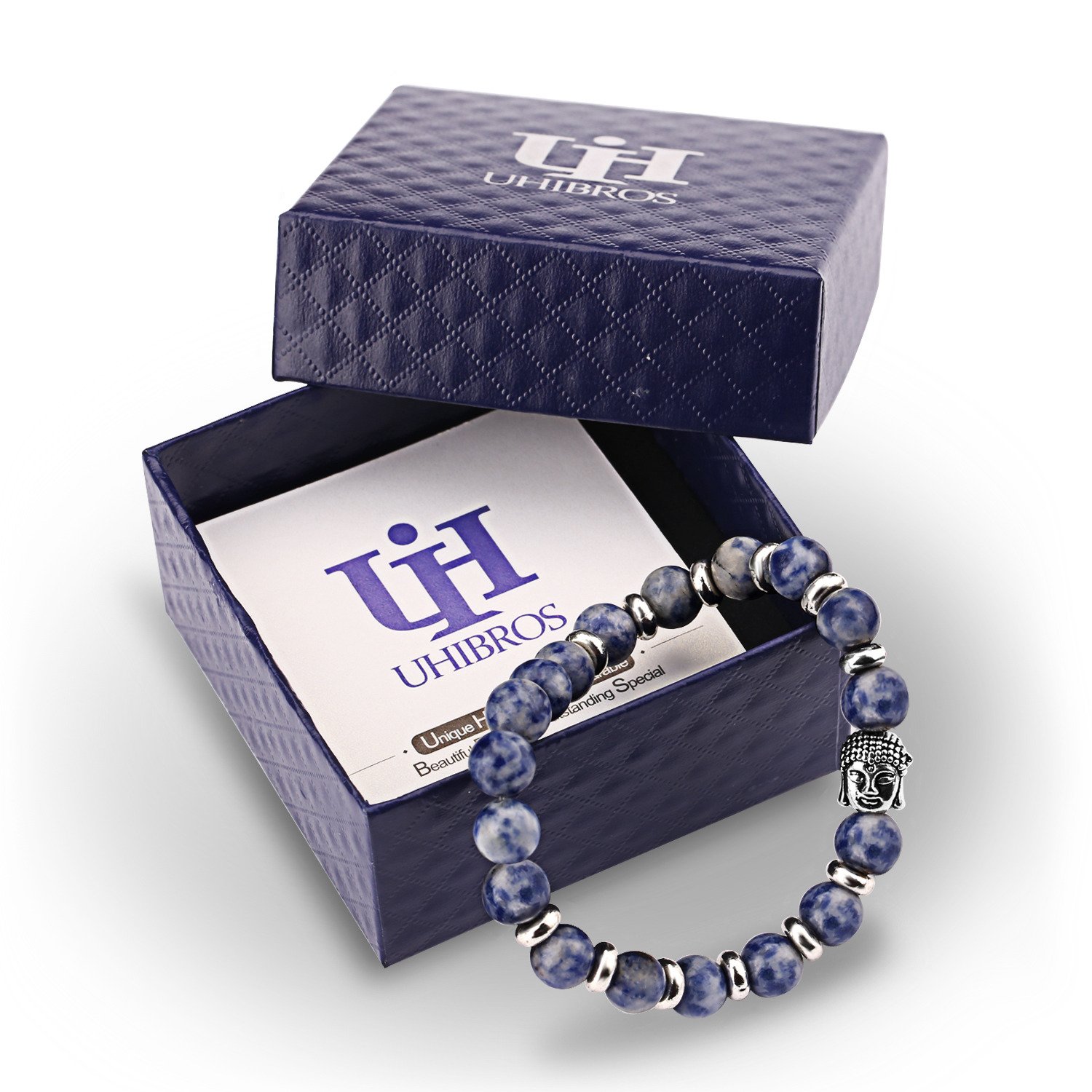 Bead Bracelets,UHIBROS Unisex Natural Tiger Eyes, Black Matte, Weathering Agate Beads Stretch Bracelets With Leopard Head Gold,Silver (Beads Sliver)