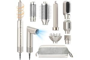 Lasomi 8 in 1 Hair Styler & Hot Air Styler, 1200W Negative Ionic Hair Dryer Brush with Auto Wrap Curlers, No Heat Damage Mult