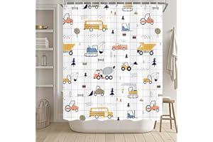 Drgilau Excavator Shower Curtain for Kids, Cartoon Truck Shower Curtains Cute Construction Truck Bathroom Curtains Decor, Waterproof Kids Bath Curtain Decor Accessories 72X72 Inch