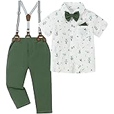 YUEMION Toddler Boy Clothes Suit Wedding Outfit Boys Dress Shirt+Bowtie+Suspender Pants, Kids Gentleman Formal Set 2-8 Years