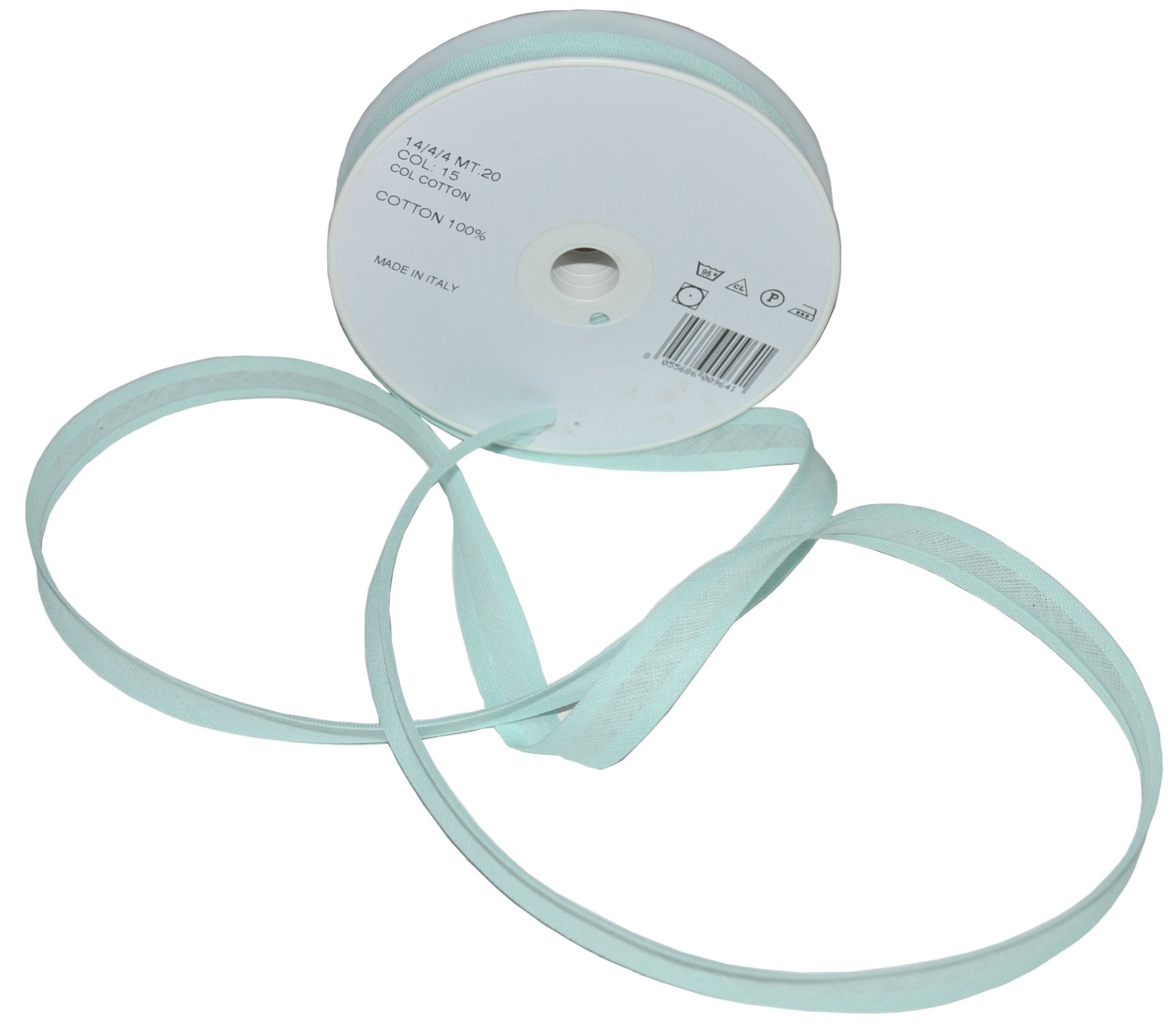 Inastri 14/ 4/ 4 mm Cotton Bias Binding, Green (Mint) 15