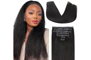 Lashey Seamless Clip in Hair Extensions Human Hair 110g 7pcs Yaki Straight Clip in Hair Extensions Human Hair 14 Inch Natual Black Hair Extensions Clip ins Human Hair with Invisi Edge