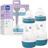 MAM 9oz Easy Start Anti-Colic Wide Neck Vented Baby Bottle, Medium Flow Breastfeeding-Like Nipple, Reduces Colic Gas & Reflux, Easy to Clean, BPA Free, 2+ Months, Made in Europe, 2 Pack, Unisex