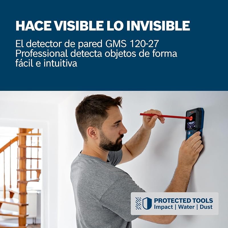 detetor de parede GMS 100-23 (profundidade máxima de deteção de metal não magnético/metal magnético/fios vivos/madeira: 100/80/50 mm, 2 pilhas AA, saco)
