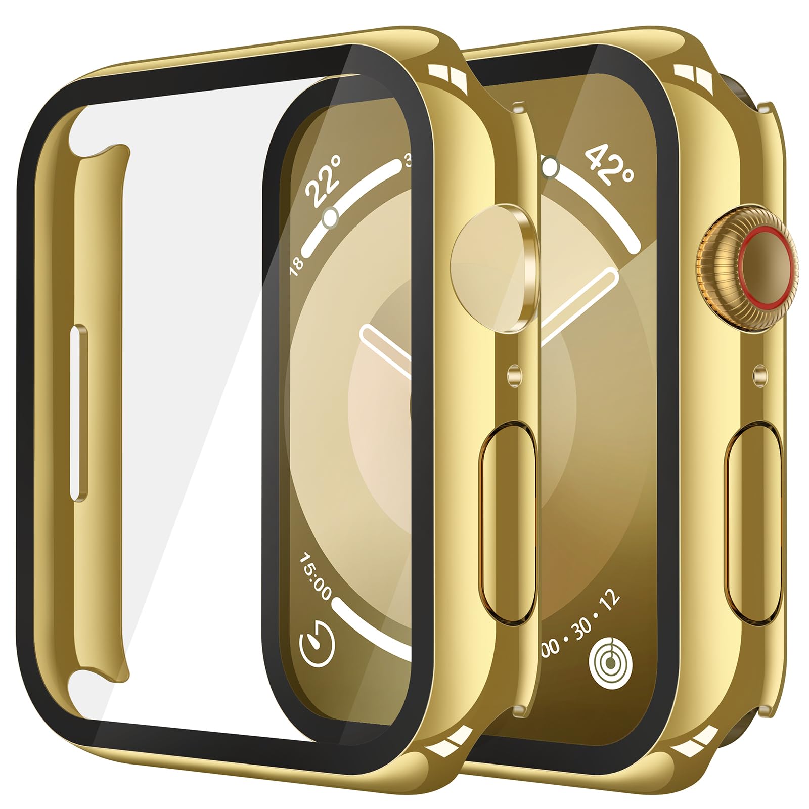Photo 1 of Misxi 2 Pack Tempered Glass Case Compatible for Apple Watch Series 9 Series 8 Series 7 45mm, Hard PC Screen Protector Overall Protection Scratch-Resistant Cover for iWatch, 1 Gold + 1 Transparent