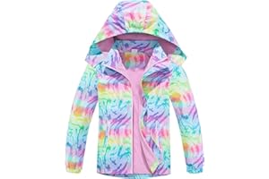SERENYOU Girls Hooded Rain Jacket Waterproof Raincoat Fleece Lined Coat for Kids
