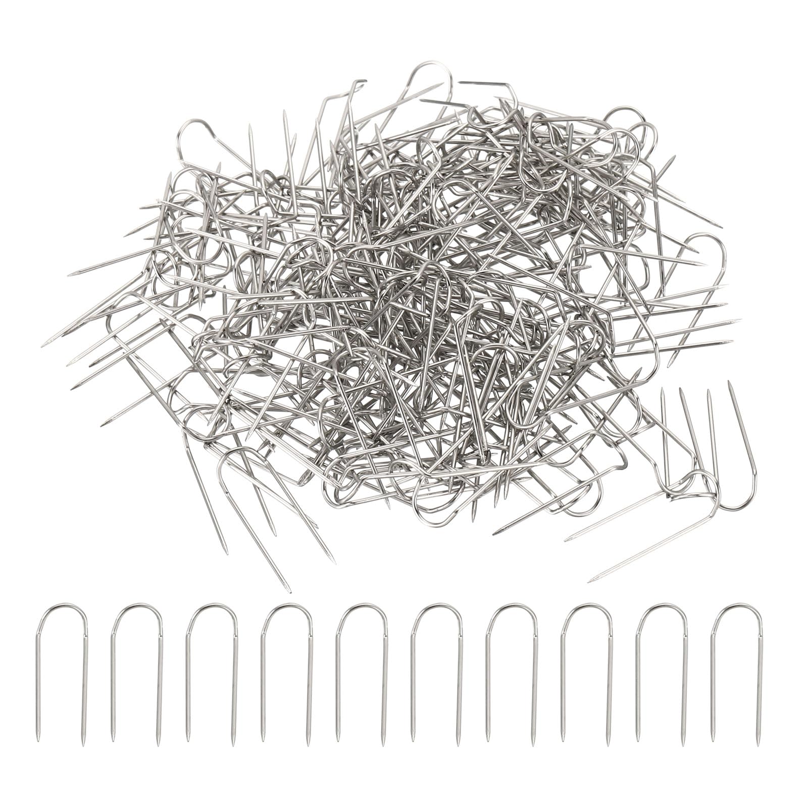 PATIKIL Fork Pins, 200 Pcs Stainless Steel Sewing U-Pins 0.9" Double Blocking Pin for Sewing Jewelry Fabric Craft DIY, Silver