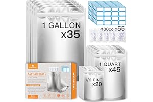 SYMYNELEC 100PCS Mylar Bags with 400cc Oxygen Absorbers, 11.8 Mil Thicker Long Term Food Storage Bag, 1 Gallon 10x14 6x9 4x6 Stand-up Zipper Resealable Heat Sealable for Airtight Smell Proof Packaging