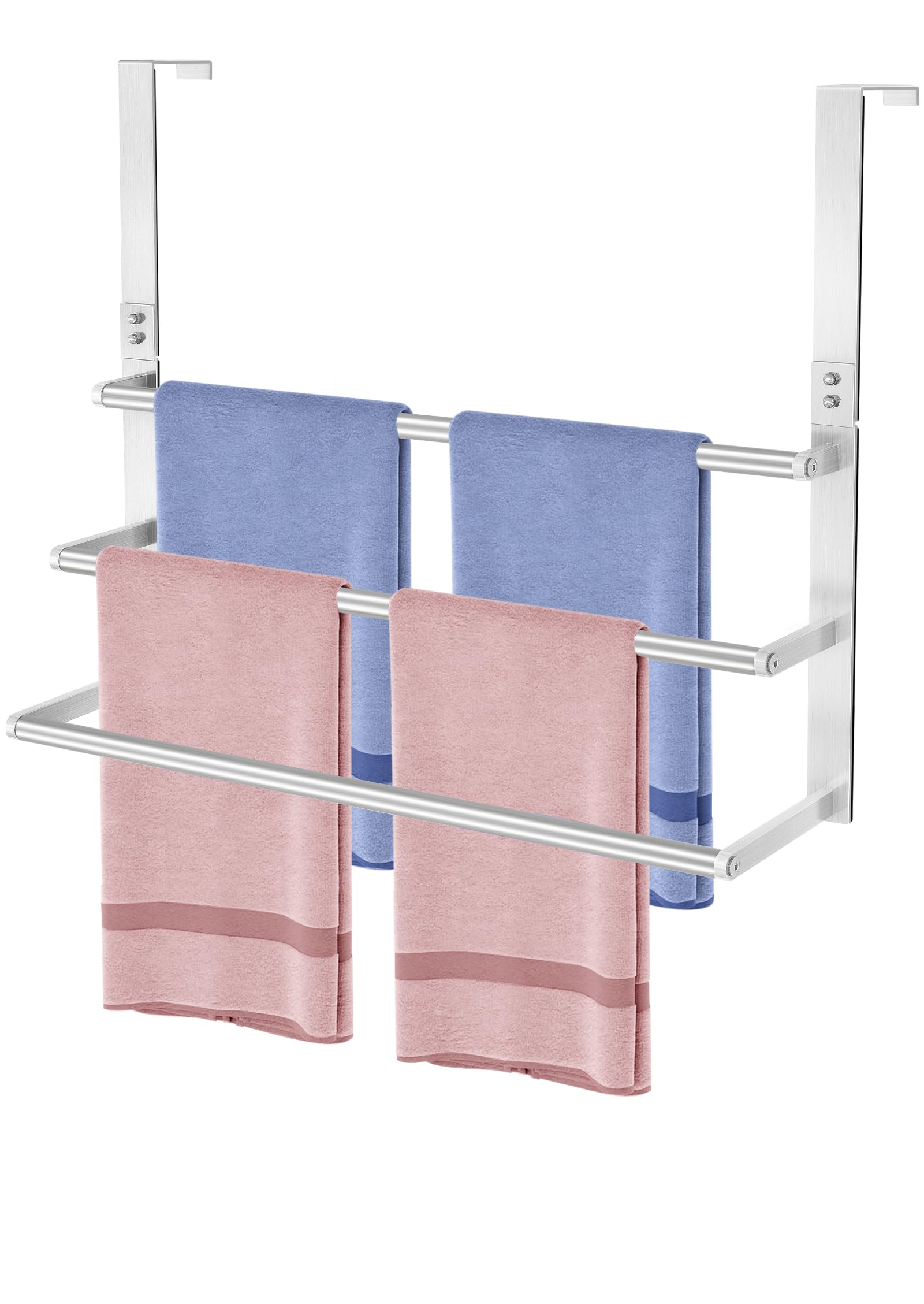 Photo 1 of 24Inch Brushed Nickel Over The Door Towel Rack, VOTZAAQ Stainless Steel Over Door Towel Holder, Door Towel Hanger with 3 Tier Towel Bars, Over Door Towel Storage for Bathroom