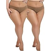VivaCurve Plus Size Sheer Tights for Women 20D Control Top Pantyhose Soft Stockings with Reinforced Toes 2 Pairs