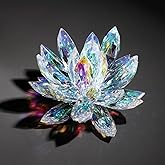 QNGCOLRCY Crystal Lotus Glass Figurine Yoga Buddhism Healing Meditations Lotus Flower Gift Table Car Home Decor (Colorful)