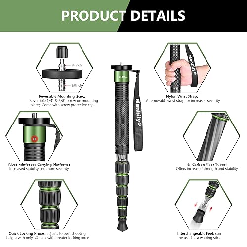 Manbily Carbon Fiber Camera Monopod, 61-inch Portable Compact