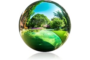 Mageeki 12 Inch Stainless Steel Gazing Ball, Garden Gazing Globe Mirror Ball, Polished Shiny Sphere for Garden Yard Outdoor, Swimming Pool Decoration (Green)