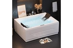 Homary 71" Whirlpool Bathtub, 2 Person Jetted Bathtub with Air & Water Jets 3-Sided Apron Acrylic Soaking Jetted Bathtub, Lumbar Support & Chromatherapy LED, Relaxing Spa Experience for Couple