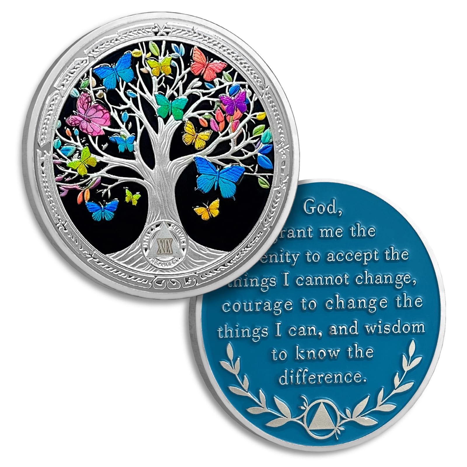 19 Years Sobriety Coin Butterfly Tree of Life AA Chips and Medallions Sobriety Recovery Chip Sober Token Sobriety Gifts for Men Women Alcoholics Anonymous Gift