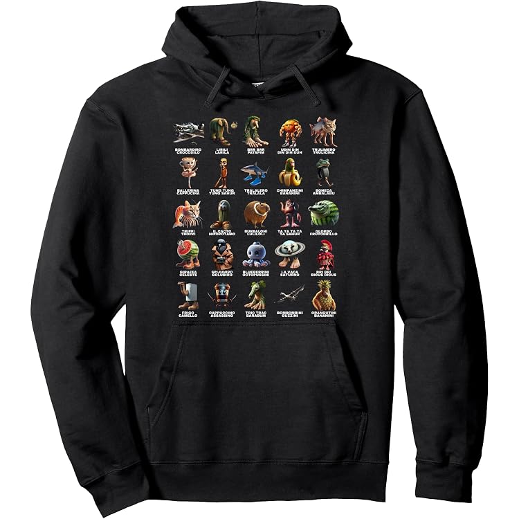 Sweat à Capuche Italian Brain Rot - Design Humoristique Memes Y2K, Coupe Classique, 241 G