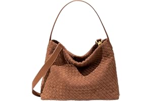1060 Women's Braided Leather Tote Bag Stylish Suede Hobo Shoulder Bag with Woven Details