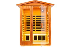 KUNSANA Outdoor Sauna 2 Person Infrared Sauna Far Infrared Saunas for Home 0－5 mg Low EMF Home Sauna Spa Mahogany Wood Sauna Room with Bluetooth Speakers, LED Reading Lamps, Chromotherapy Lights