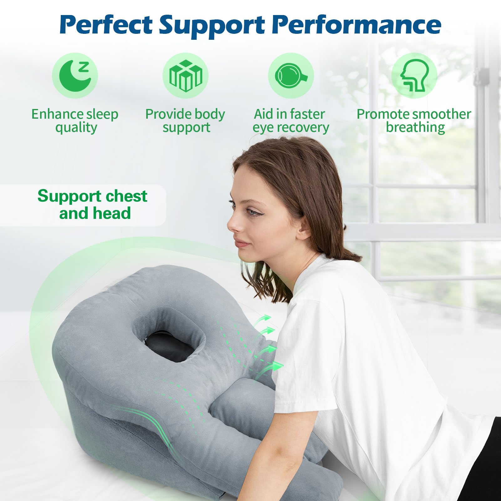 HOMCA Face Down Pillow for Eye Surgery – Stomach Sleeping Pillow with Soft Support, Home Massage Pillow with Shredded Memory Foam for BBL/Retinal Surgery, Not for Adults with Larger Body Frames