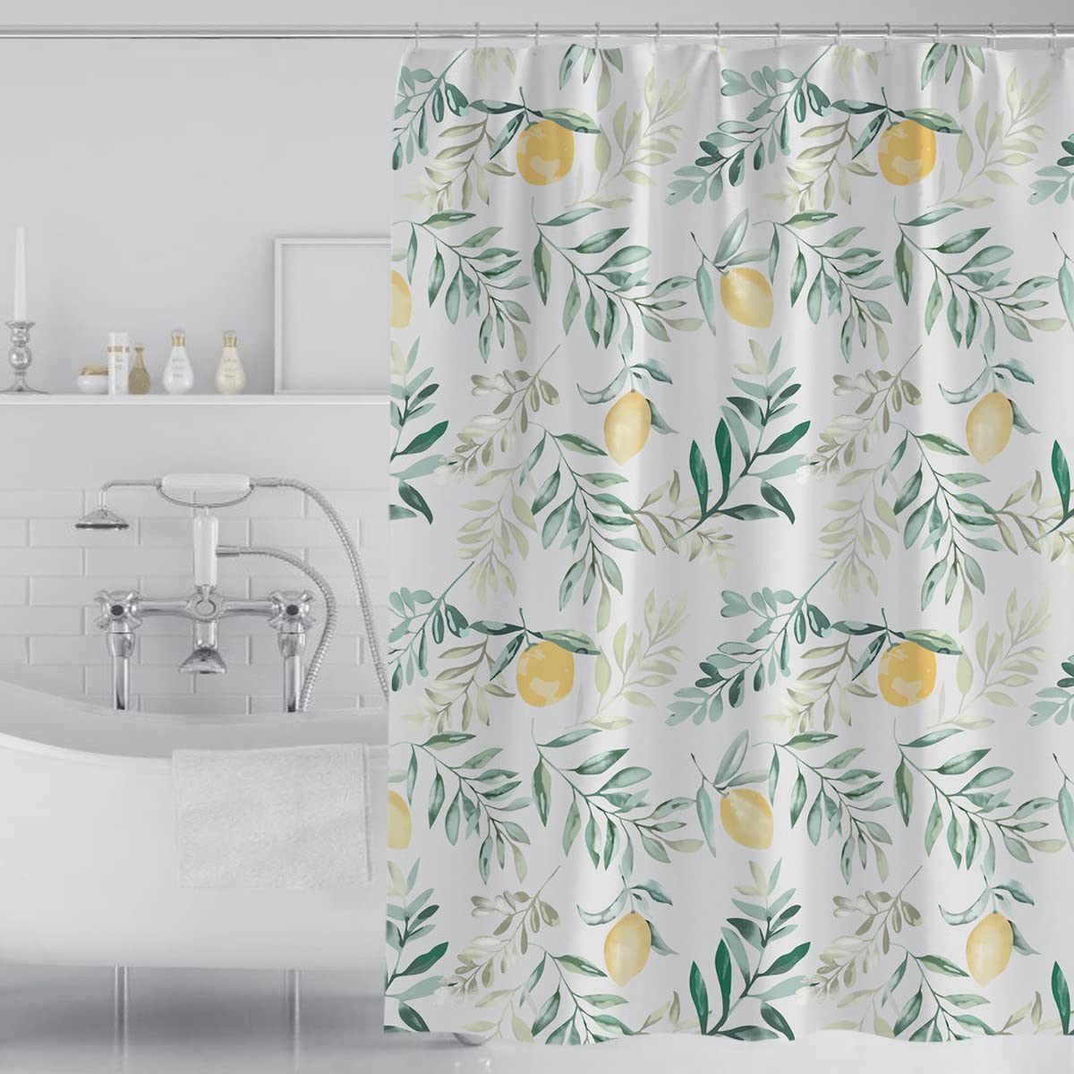 Tennove Shower Curtain 240 x 200cm Fruits Lemon Thick Polyester Fabric Mildew Resistant Shower Curtain Liner for Bathroom Waterproof Long Bath Curtain with Hooks,Machine Washable Heavy Weighted — image 1