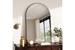 Modern Arched Wall Mirror 30x40 Inch - Sleek Black Metal Frame Bathroom Vanity Mirror, Wall-Mounted for Bathroom, Bedroom & L