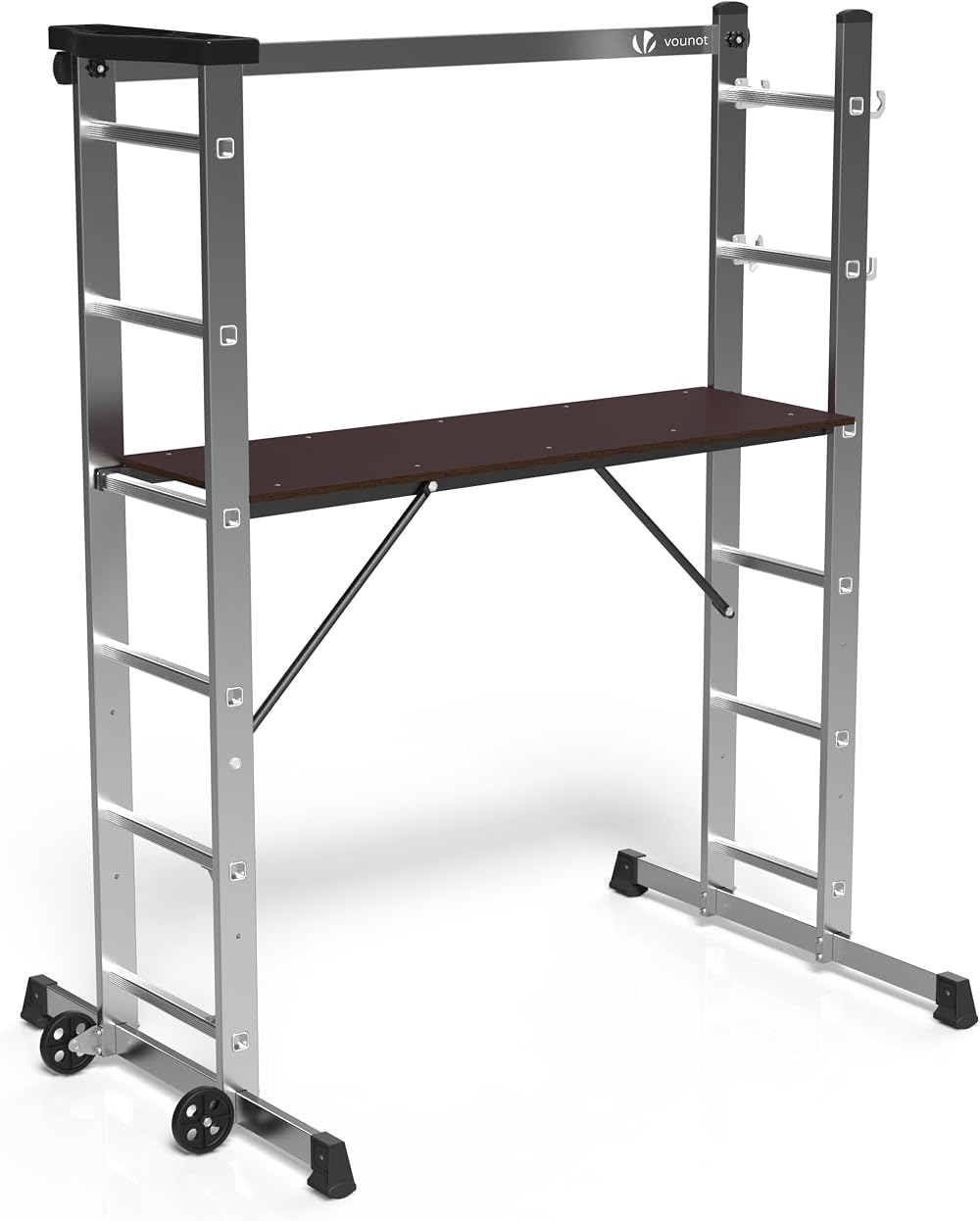VOUNOT 3-in-1 Aluminium Scaffolding Ladder with Work Platform 120x40 cm