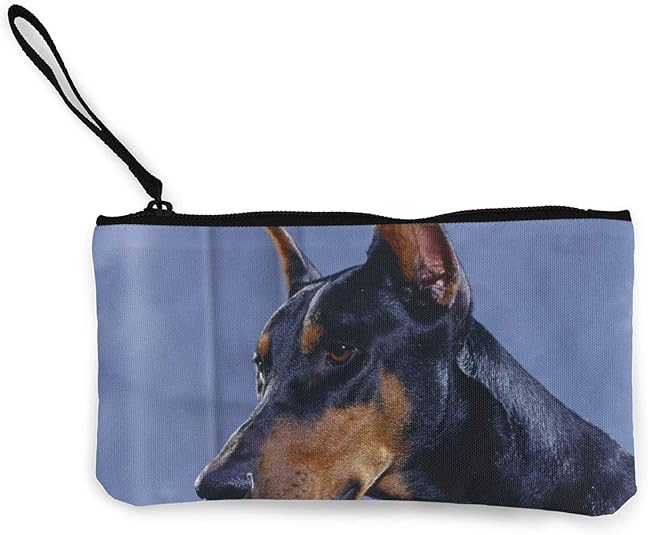 Black Doberman Dog Portable Women Canvas Coin Purse Storage Bags Small Wallet