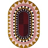 Anthrofy Geometric Area Rug – 5’ x 8' – Handmade Wool Area Rugs –Pink & Red – Rugs for Living Room, Bedroom – Anti-Skid – Car