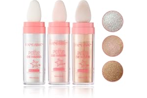 XINGXYUEL 3PCS Polvo De Hadas Highlighter Glitter Stick Body Glitter Shimmer Face Brightening Highlighter Contour Powder Makeup Stick Face Blusher Fairy Glitter Highlighter Makeup - White,Pink,Golden brown