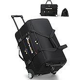 Ponhog 25 Inch Duffle Bag with Wheels and Handle for Men - Water Resistant Wheeled Duffle Bag for Weekend Travel & Overnight Trips, Black