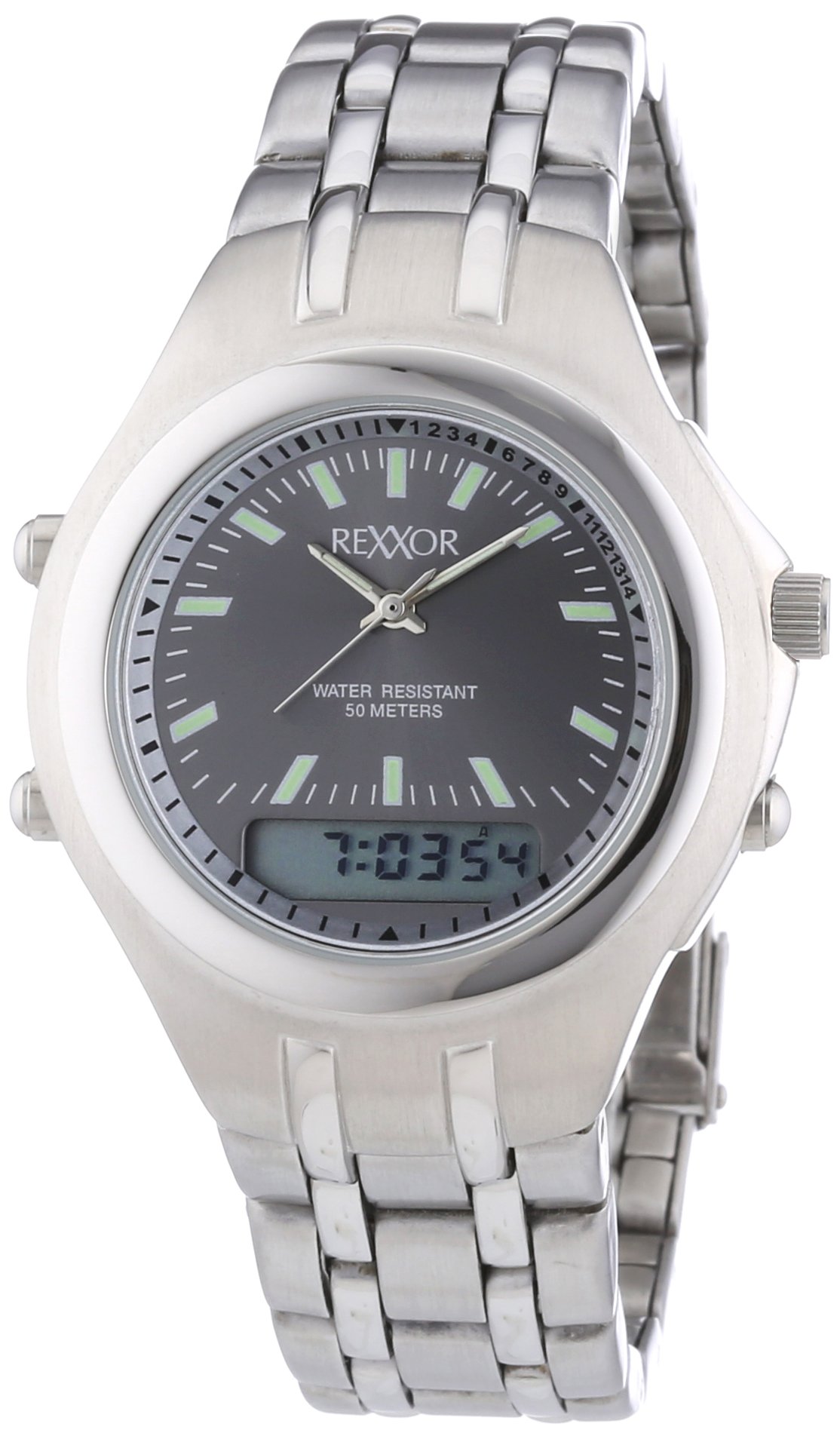 Rexxor Men's Wristwatch Quartz with Grey Dial Analogue/Digital and Silver Stainless Steel 242-7904-88