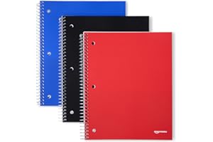 Amazon Basics 1 Subject College Ruled Spiral Notebook Poly Cover,100 Sheets, 8-1/2" x 11", 3 pack, Assorted Primary Colors