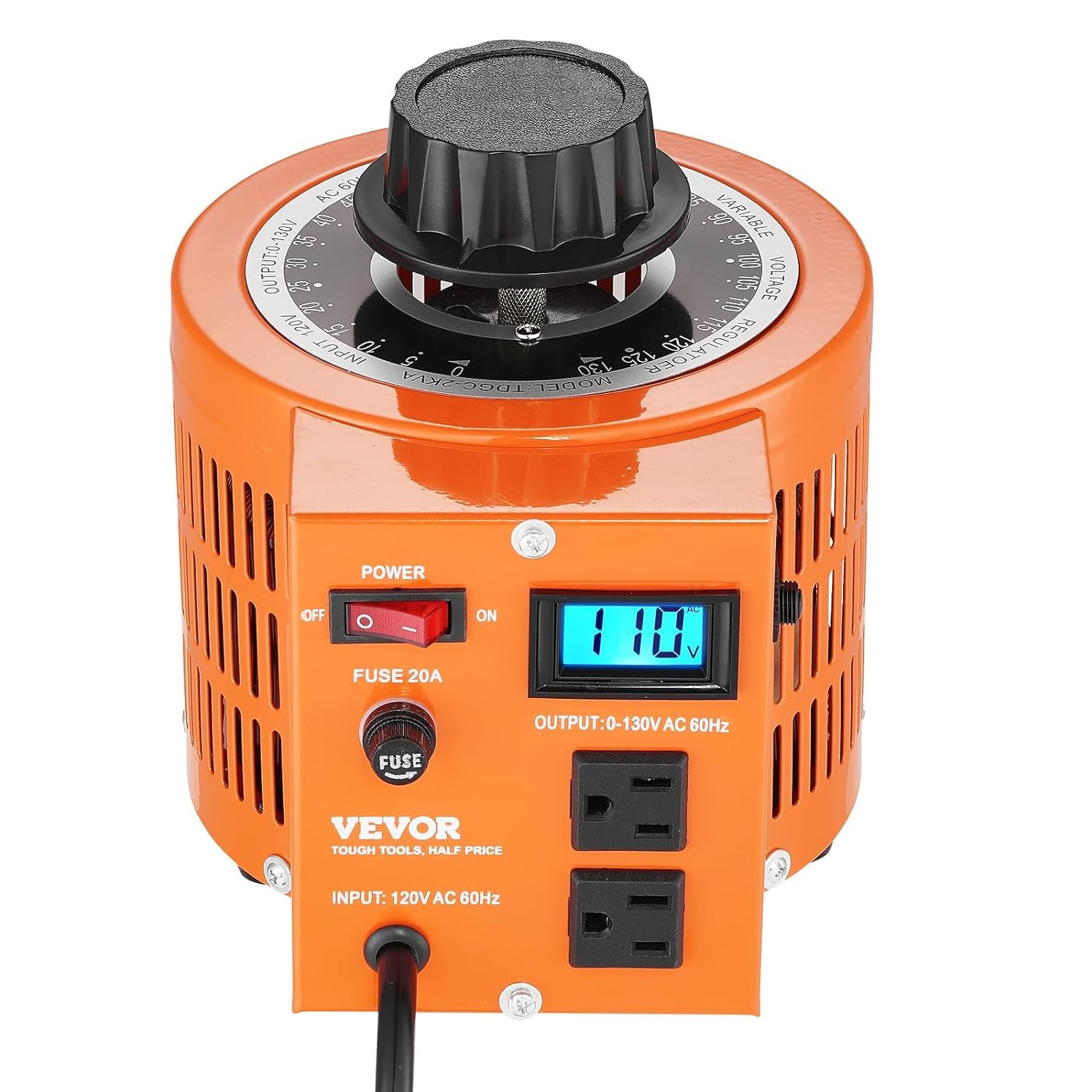 Photo 1 of VEVOR Auto Variable Voltage Transformer 2000VA, 15.3 Amp, 110V Input 0-130V Output AC Voltage Regulator, with LCD Display 4 Extra Fuses Thermal Control Switch
