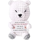 Positive Polar Bear Crochet, Emotional Knitted Polar Bear with Cheer Card Support Crochet Animal Doll for Encouragement Gift Birthday Christmas Stocking Stuffers (for Husband)