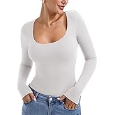 PINKMSTYLE Fitted Long Sleeve Shirt for Women Under Shirts Slim Scoop Neck Tops Basic Casual Cute Fall Outfits