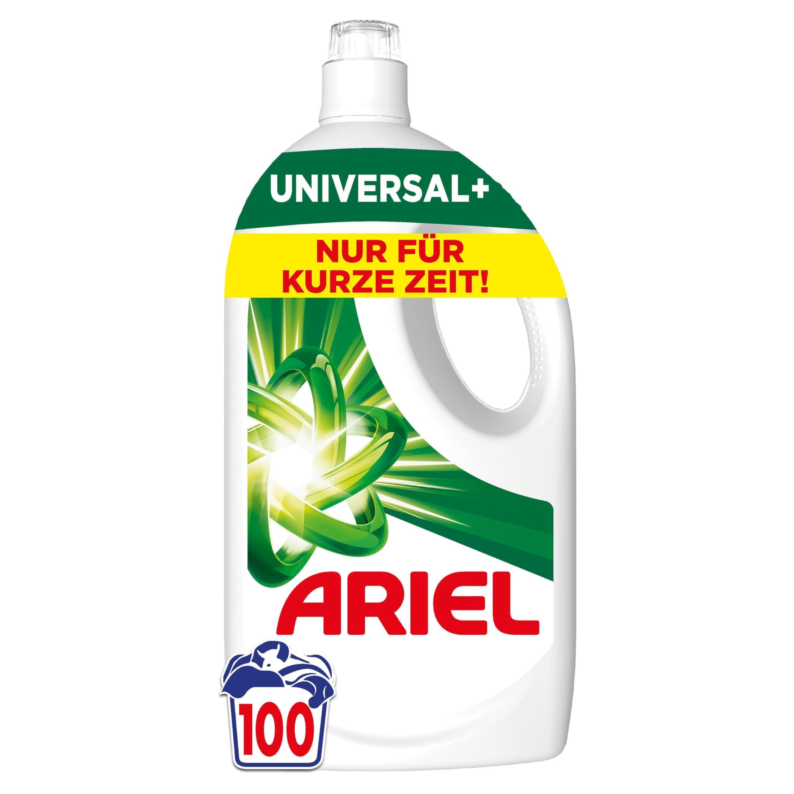 Ariel Flüssigwaschmittel, 100 Waschladungen Universal+ Waschmittel, Kraftvolle Fleckenentfernung in nur 1 Waschgang, selbst bei Kaltwaschzyklen