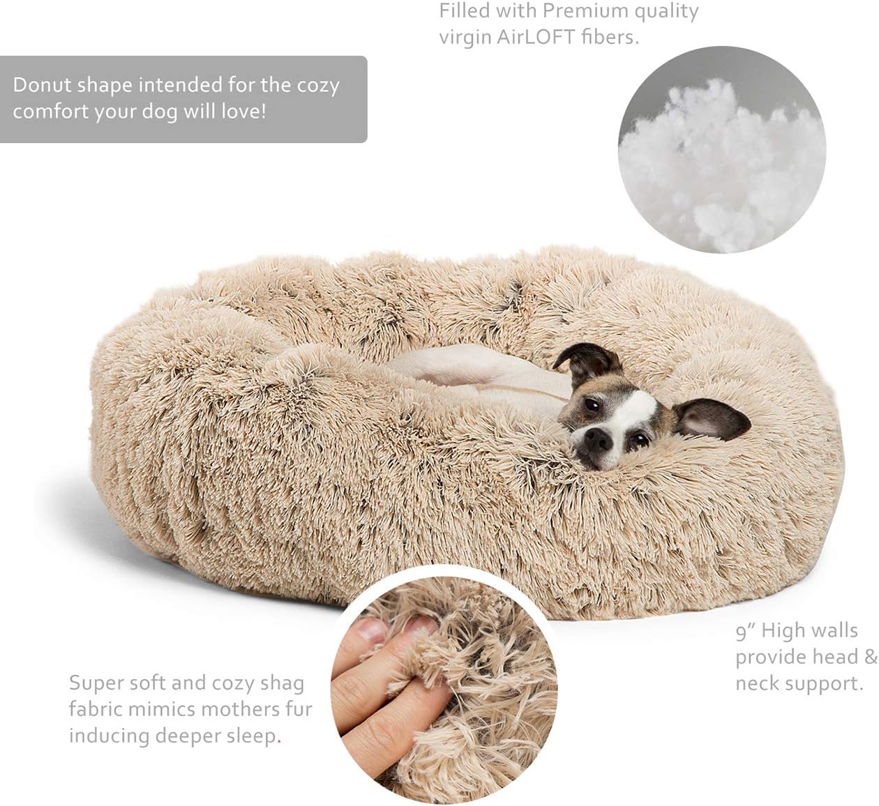 Best Friends by Sheri Calming Shag Vegan Fur Donut Cuddler (23x23 Small - Taupe), Cat and Dog Bed, Self Warming and Cozy for Improved Sleep, Machine Washable for Pets Up to 25 lbs. : Pet Supplies