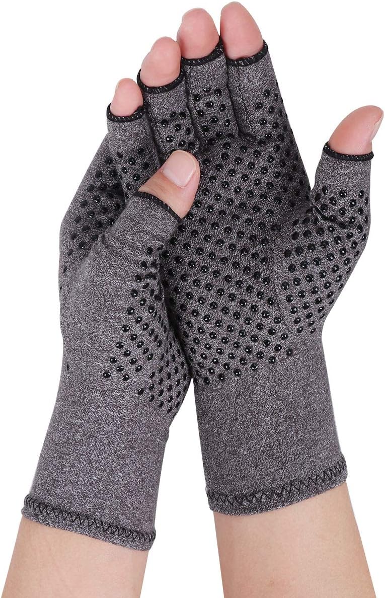 Gebell Rheumatoid Arthritis Gloves - Compression Gloves Fingerless Joint Pain Relief Hand Mitten Warmth Gloves Carpal, S, Gray B