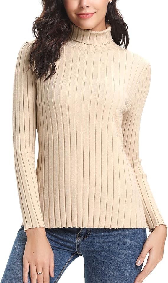Aibrou Pull Femme à Col Roulé sous Pull Moulant à Manches Longues Chic Chaud Pullover Côtellé