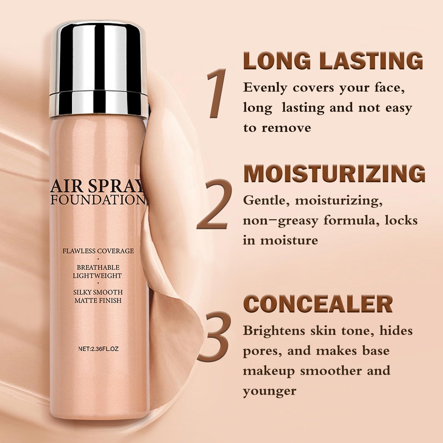 LZXLUKGIR Magic Minerals Airbrush Foundation Full Coverage,Airbrush Flawless Setting Spray Foundation for Mature Skin,Moisturizing Foundation Makeup for Mist Finish(01 Natural/Warm Porcelain)