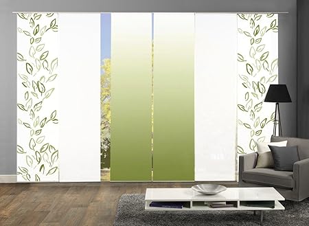 Home Fashion 96993 | 6er-Set Schiebegardinen Concord | blickdichter Dekostoff | grün | jeweils 245x60 cm