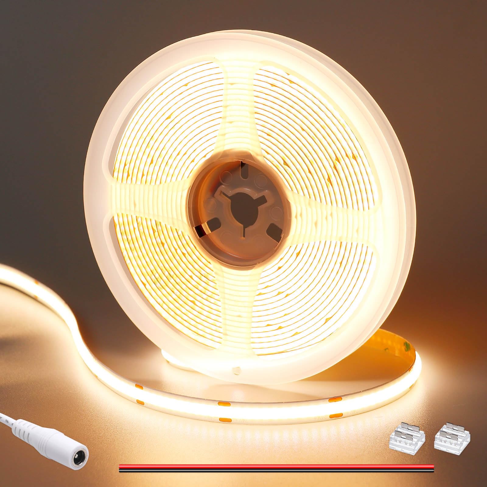 GOMING DC 24V COB LED Strip Light Warm White 3000K 5M 1560LEDs CRI 93+ 4100lm Uniform Glow Flexible Not Waterproof IP20 LED Tape Lights for DIY Bedroom Kitchen Home Decor(No Power Supply)