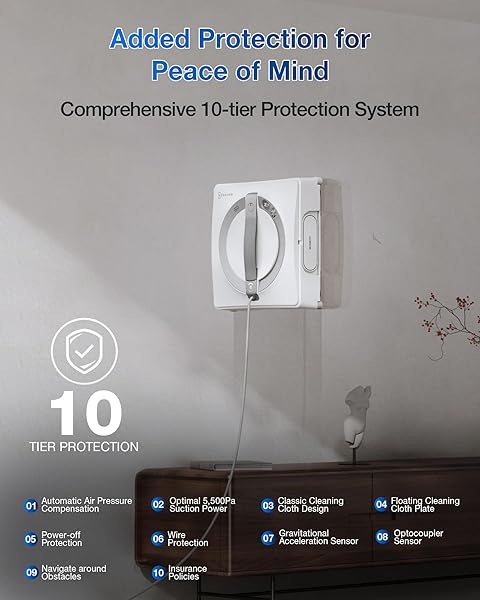 ECOVACS WINBOT W2 PRO WINDOW CLEANING ROBOT, 3 NOZZLES WATER SPRAYER, 10-LEVEL PROTECTION SYSTEM, WIN-SLAM 4.0 PATH PLANNING, STEADY-CLIMBING SYSTEM, EDGE DETECTION, APP CONTROL