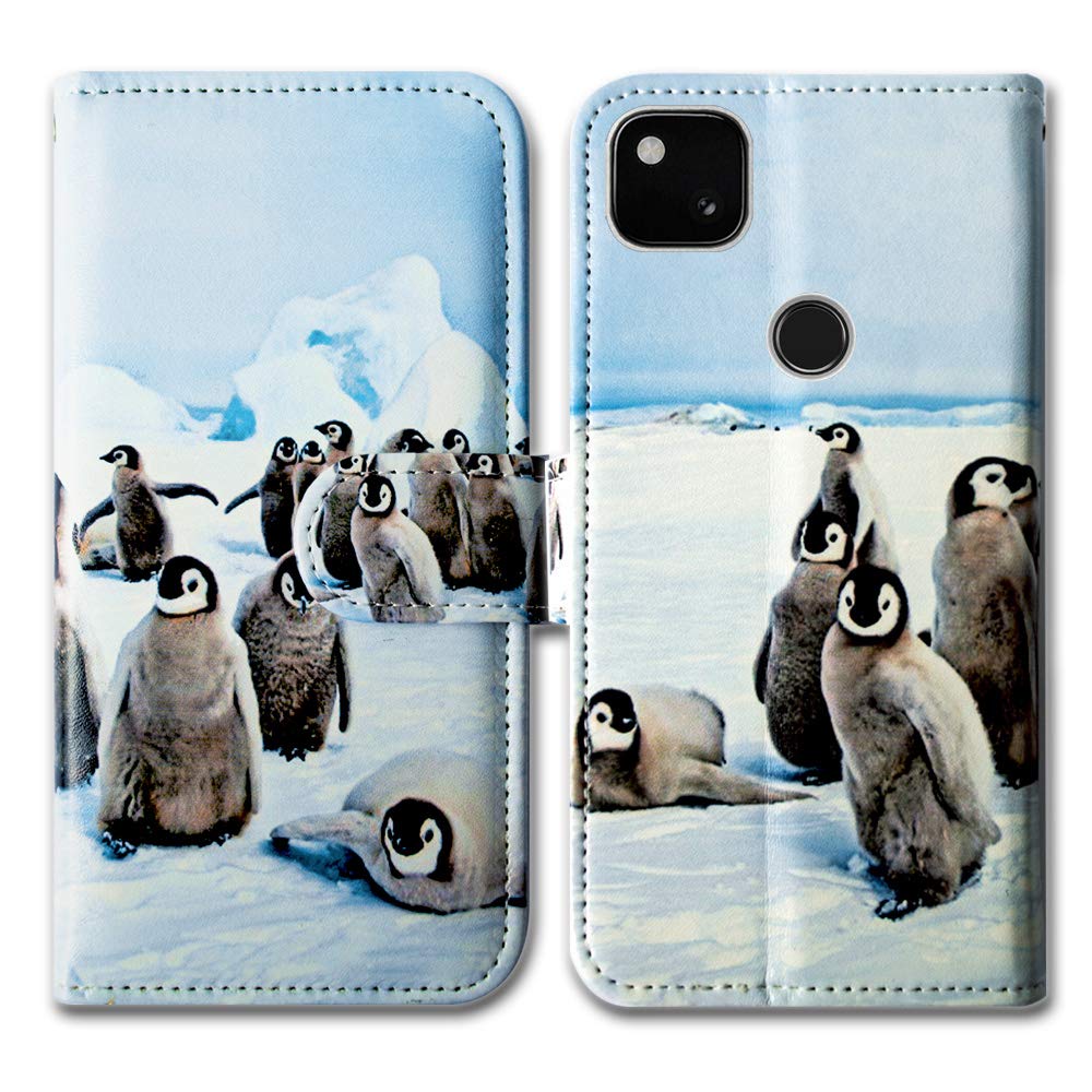 Bcov Google Pixel 4a Case (2020), Cute Playing Penguin Leather Flip Wallet Case Cover with Card Slot Holder Kickstand For Google Pixel 4a Phone