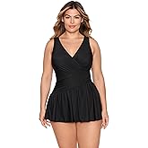 Miraclesuit Women's Plus Size Swimwear Aurora V-Neckline Soft Cup Bra One Piece Swimdress, Black, 20W