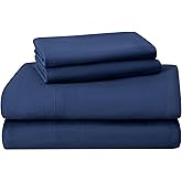 Featherhead 100% Cotton 4PCs Flannel Sheet Set | Double-Brushed for Extra Softness, Warm & Breathable, Extra Deep Pockets fits Up to 17” (Navy Blue, Queen)