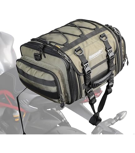Rhinowalk Motorcycle Saddle Bag Motorbike Tail Bag Waterproof Expandable Pannier Bag Powersports Travel Luggage (Army Green，26L)