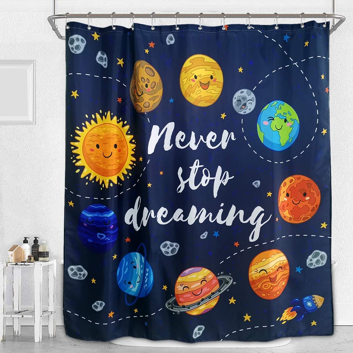 Amazon Com Riyidecor Cute Planet Quotes Shower Curtain Kids