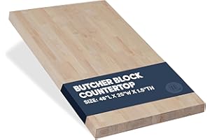 AllForWood 48''L x 25''W x 1.5''Th Birch Solid Wood Butcher Block Countertop, Butcher Block Table Top for DIY Washer Dryer/Island/Kitchen Countertop (Unfinished)